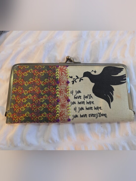 Handbags - Natural Life Canvas Wallet Embroidered with Dove and Inspirational Quote